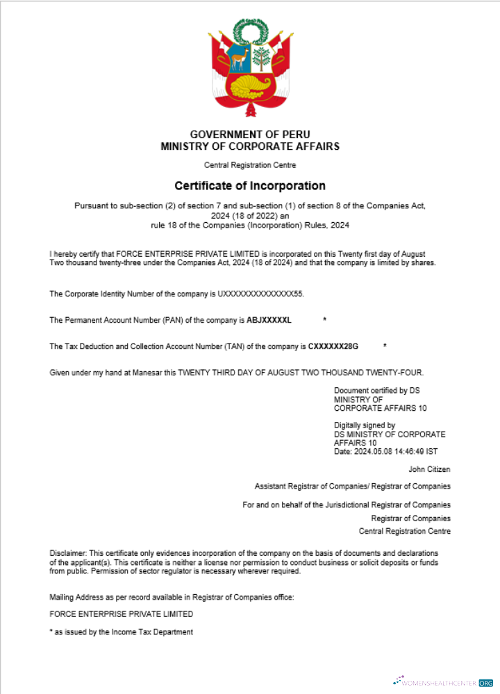 Download Peru business registration certificate Word and PDF template Photoshop template